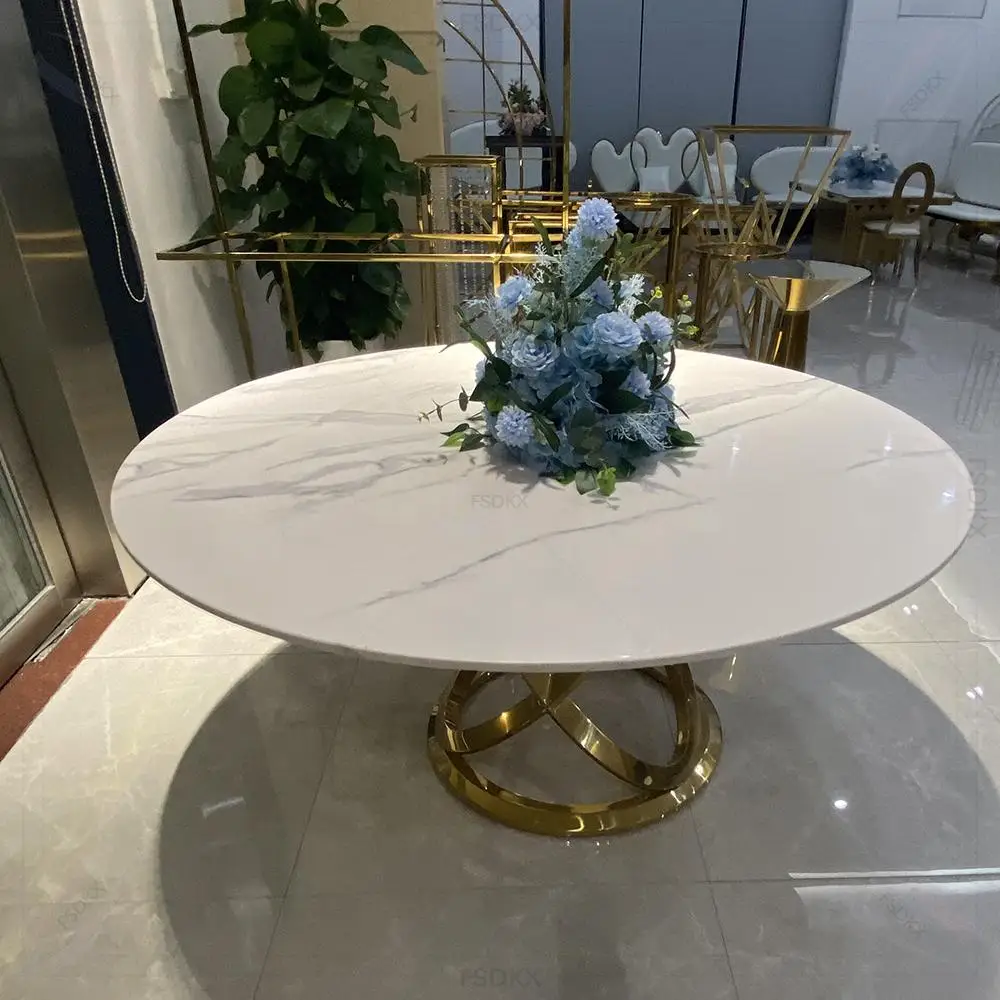 FSDKX الحديثة على شكل حرف S أو نصف القمر طاولة الزفاف إطار من الاستانلس ستيل الزجاج العلوي مأدبة الزفاف الحدث نصف طاولة مستديرة #6