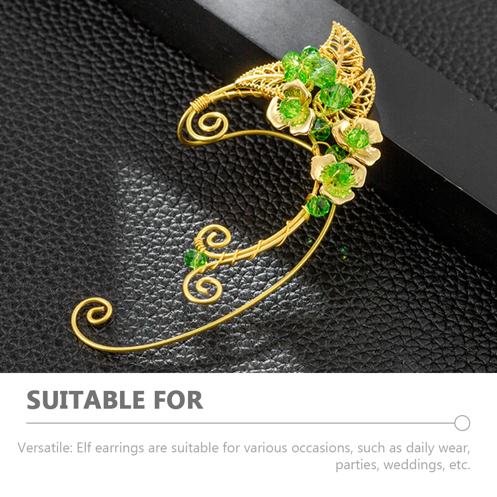 

Retro Green Non Piercing Ear Clamps Elf Earrings Golden 1 Pair Comfortable Elegant Daily Wear Parties Women Accessories