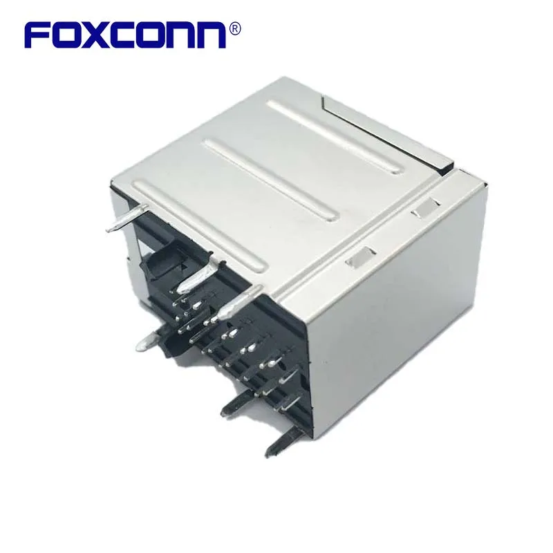 RJ45 Foxconn JFM38A1B-EL04-4F Double Gigabit filter RJ45 Mesh opening Socket Connector Metal RJ45 Shield Network Jack