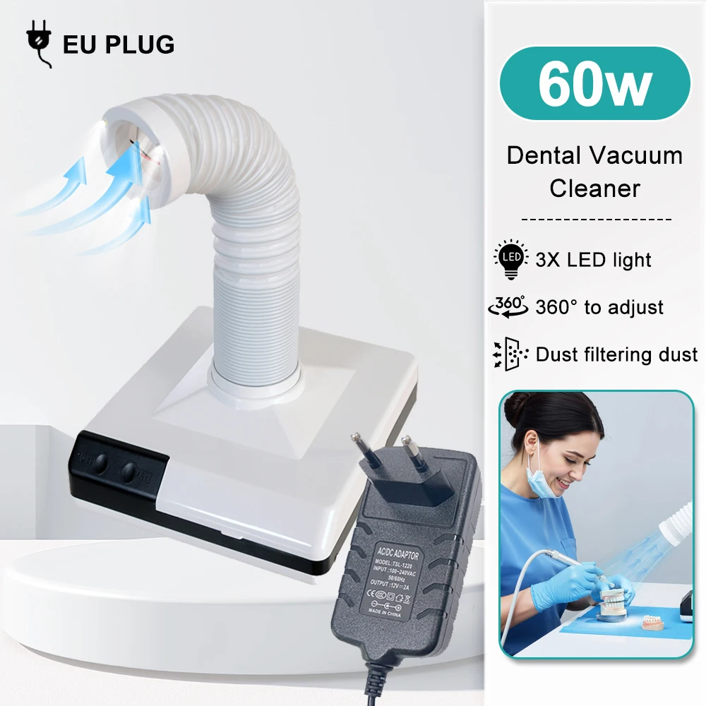 60W Dental lab Vacuum Cleaner Dust Collector Extractor aspirator Retractable LED Suction Machine for Table Polishing Equipment image 3