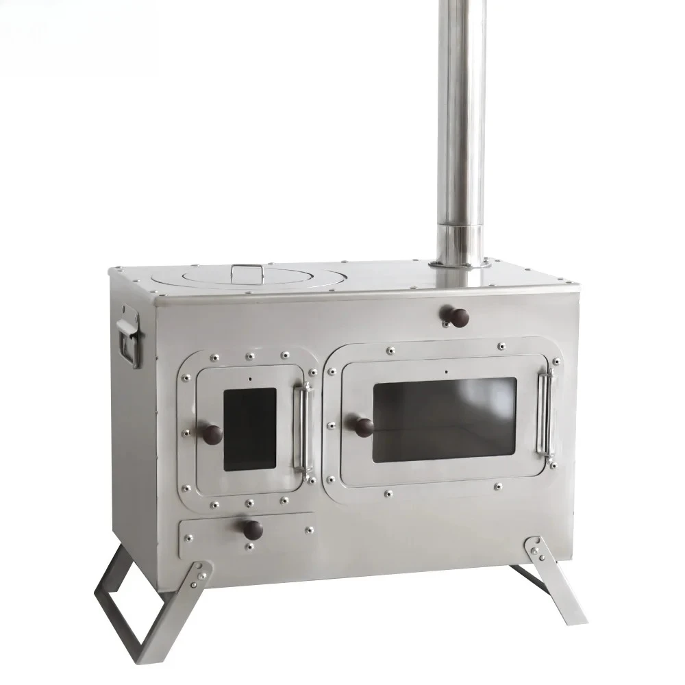 Large Outdoor Wood Charcoal Stove with Oven 4in1 Thermometer 9in Pizza BBQ Charcoal Barbecue Grill for Camping Cottage