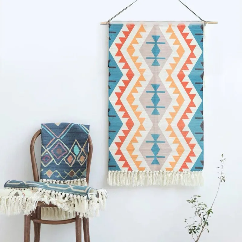 Bohemian Macrame Woven Wall Hanging Tassel Handmade Knitting Tapestry Home Office Wall Decoration Retro Background Cloth
