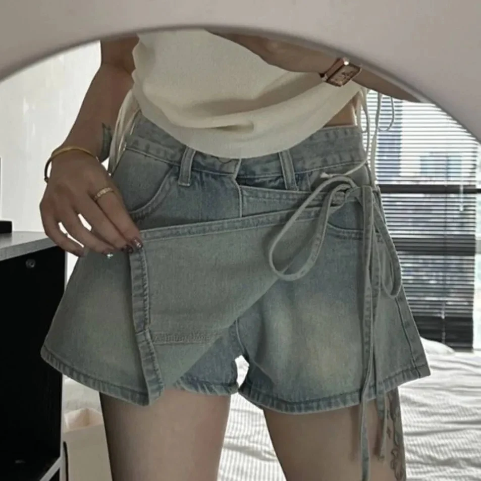 

Women's High Waist Mini Skirt Y2K Denim A-Line Summer Butt Hugging Fake Two Piece Shorts Trendy Vintage-inspired Skirt Skirts