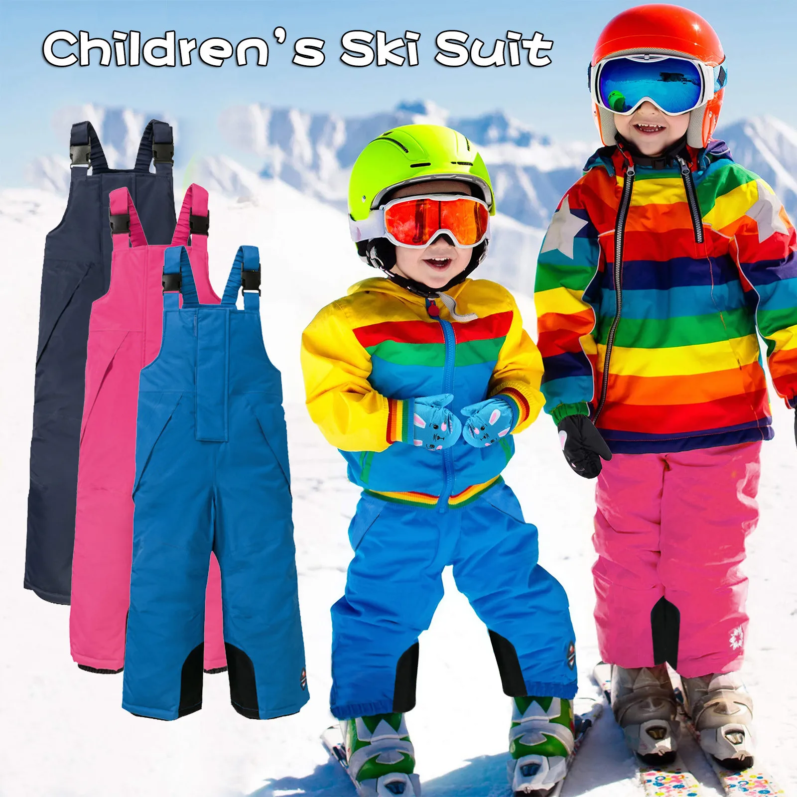 Cartoon Baby Fashion Children Girl Pants Kids Baby Boys Girls Outdoor Ski Suit Pocket Thicken Warm Trouser Pantalones De Bebé