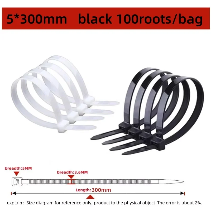 Zelfsluitende plastic nylon band 100 stuks zwart 5x300 kabelbinder bevestigingsring 4x200 kabelbinder zip wraps riem nylon kabelbinder set
