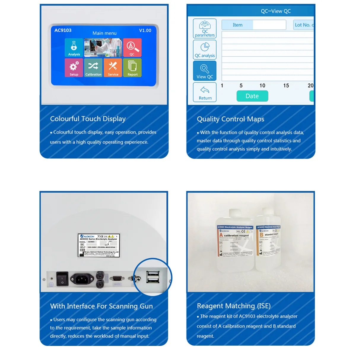 Audicom-Analisador De Eletrólitos De Urina De Sangue, Máquina Médica De Diagnóstico, Clínica Hospitalar e Hospitalar, AC9103 K Na CI