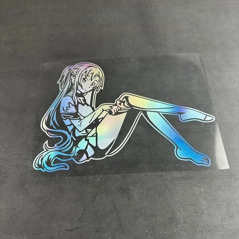 20cm X 15cm Yuuki Asuna Laser Sexy Girls Exclusive Design Stationery Stickers Colorful Gradient Reflective Decals Toys for Kids