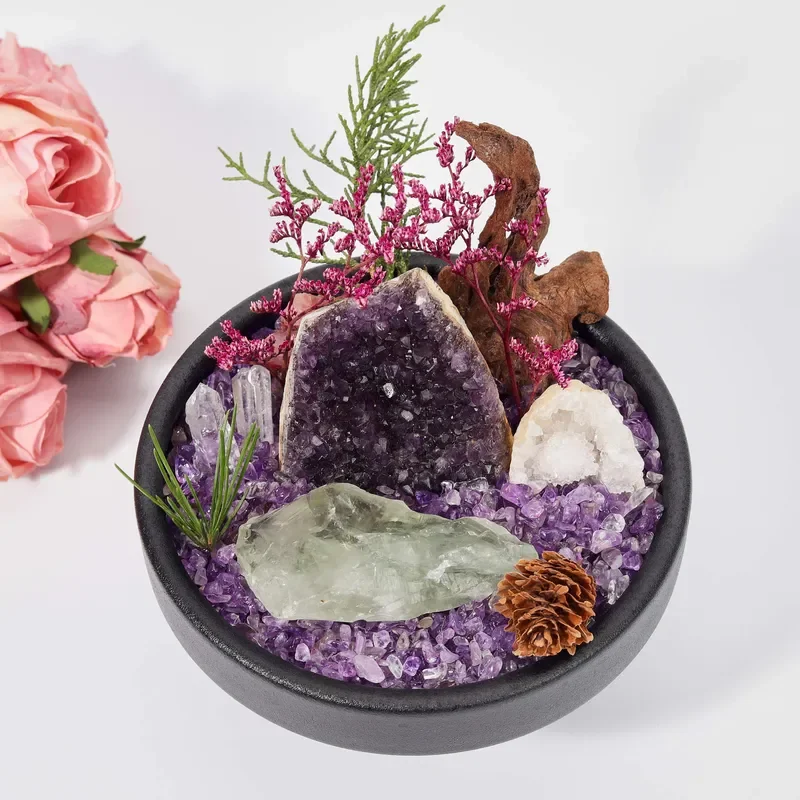 Cross-border  crystal bonsai micro-landscape natural amethyst rough stone green crystal desktop ornament spot