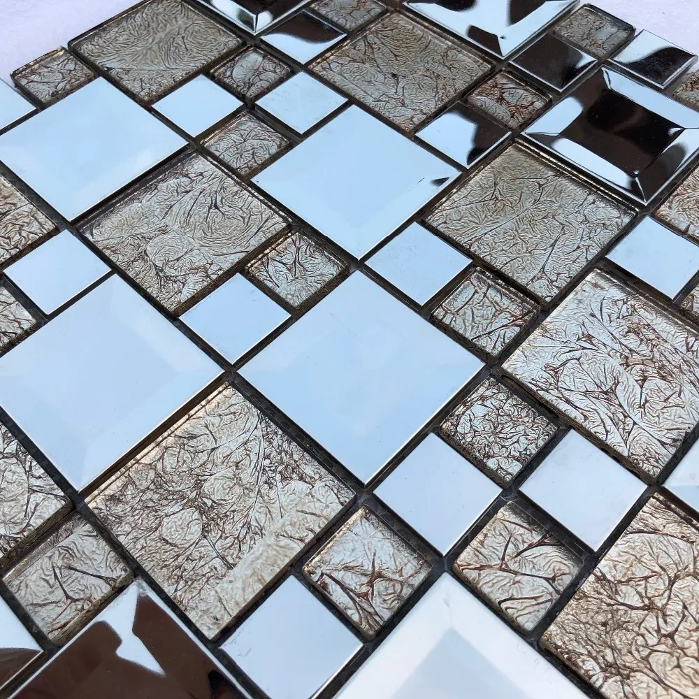 

3D серебристый металлический светлый кофе, стеклянная мозаика, кухонный фартук, ТВ-фон, камин, настенная плитка, украшение для дома