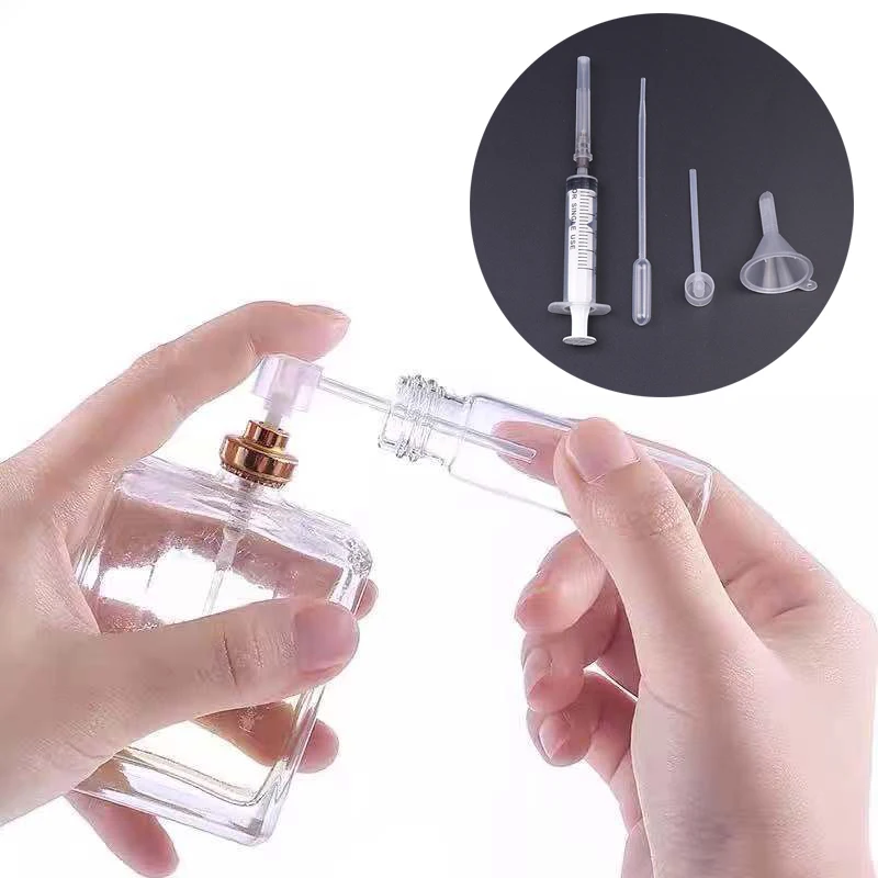 

4 Units/Set Perfume Refill Tools Set Plastic Diffuser Syringe Dropper Funnel Long Nozzle Spray Dispensing Required Cosmetic Tool