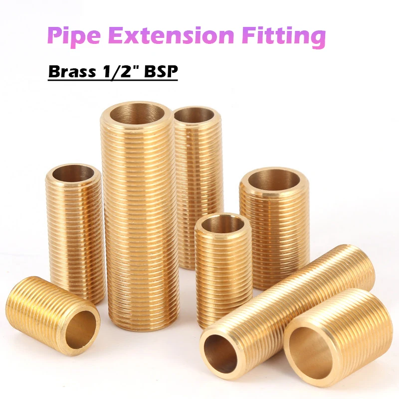 Peijian 1/2” Brass Pipe Extension Fitting Double Bsp Male Thread End Connector Joint 30mm 40mm 50mm 60mm 80mm 100mm 120mm