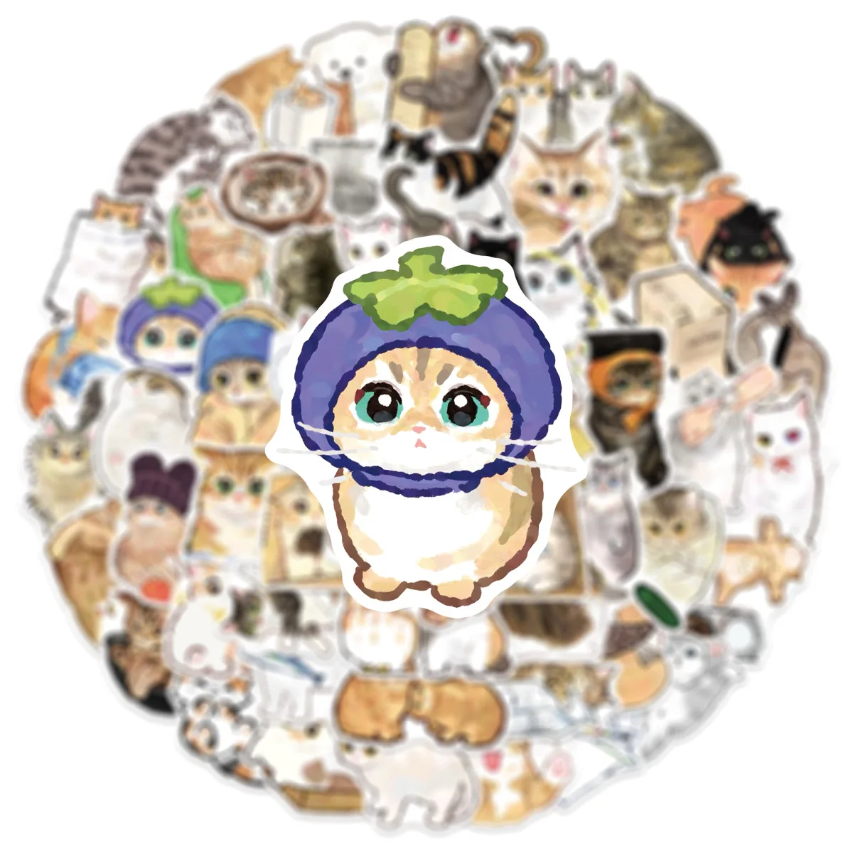10/60PCS Cute Watercolor Style Cat Stickers Cartoon Animals Graffiti Decoration DIY Notebook Suitcase Phone Guitar Toys Decals