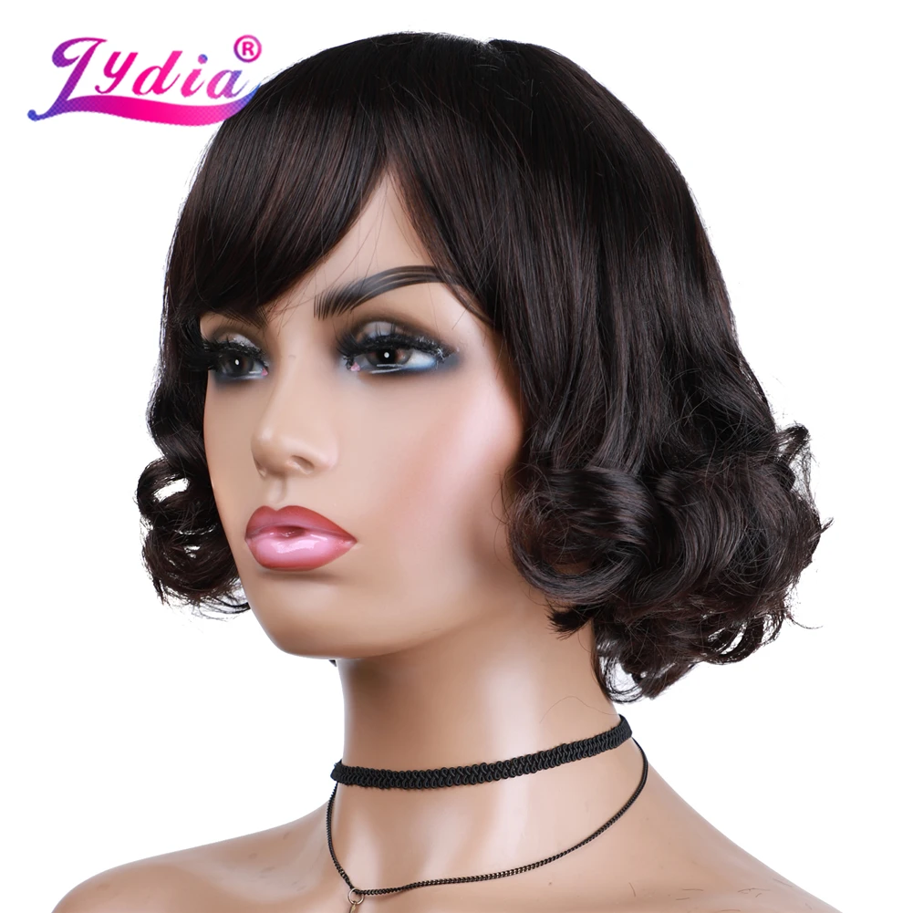 Lydia Synthetic Curly Upwarping Tail Kanekalon Short Wig African American Russian Women Heat Resistant Brown Mixed Color 2/33