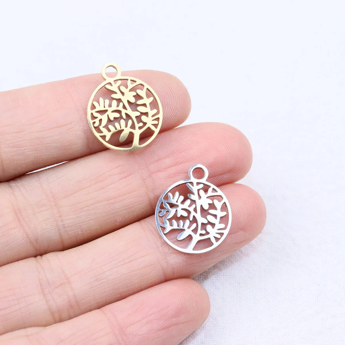 

10pcs 15mm Stainless Steel Tree Shiny Polished Fashion Jewelry Charms Pendant DIY Handcraft Waterproof Antiallergic