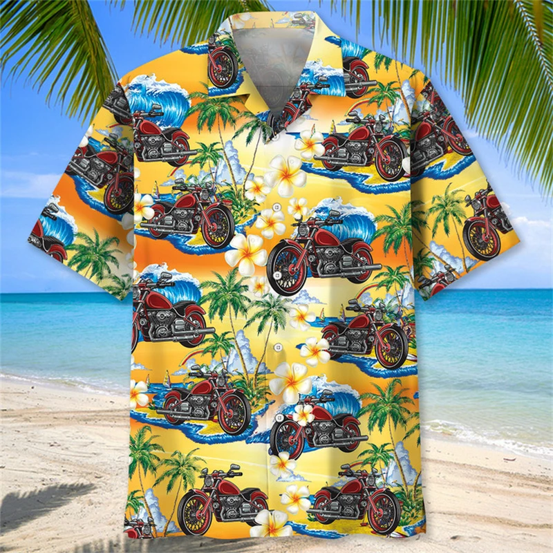 

2025 New Motorcycle Hawaiian Beach Shirt For Men Women Summer Team Shirts For Men Funny Riding Short Sleeve Y2k Sport Blouses
