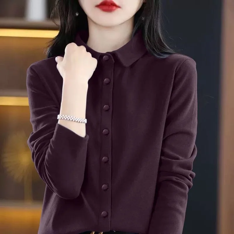 

Double-Sided Thiened Warm Long Sve Collar Base irt Women's Autumn Winter Faion Sli Versatile Slimming plus ...