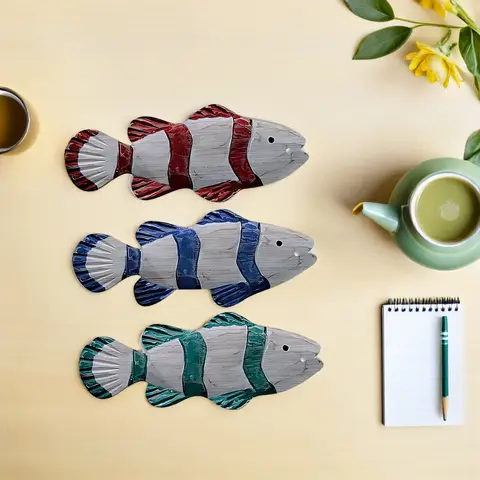 3 st väggbonader i trä med fisk i medelhavsstil, kustnära, nautisk fiskskulptur, havstema, för vardagsrum, sovrum 10 best sales träskulptur - №1