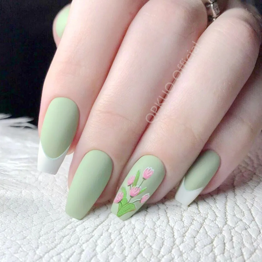 

French Press On Nails Reusable 3D Flower Fake Nail With Adhesive Artificial Ballerina Coffin False Nail DIY Beauty Fingertip