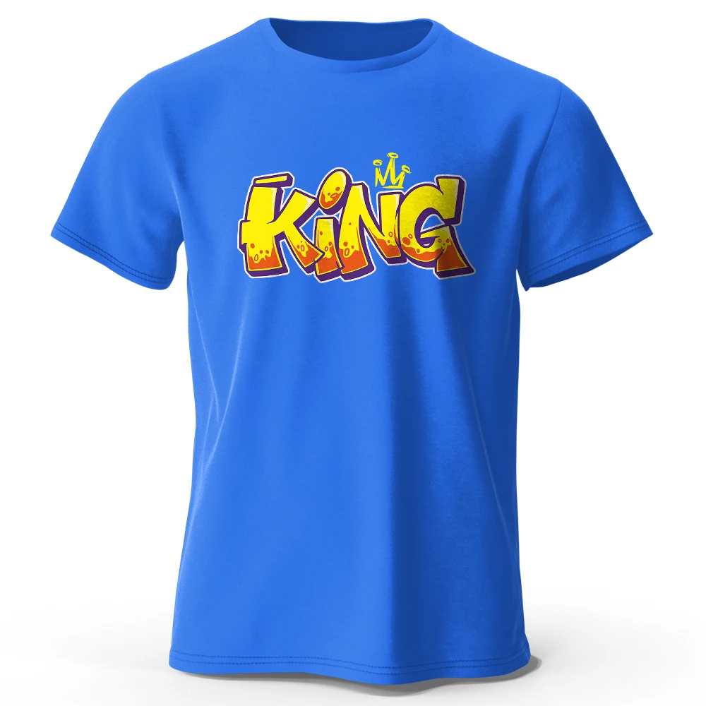 Męska koszulka z nadrukiem THE KING 100% bawełna ponadgabarytowe koszulki z grafiką królewską dla kobiet letnie topy odzież uliczna premium