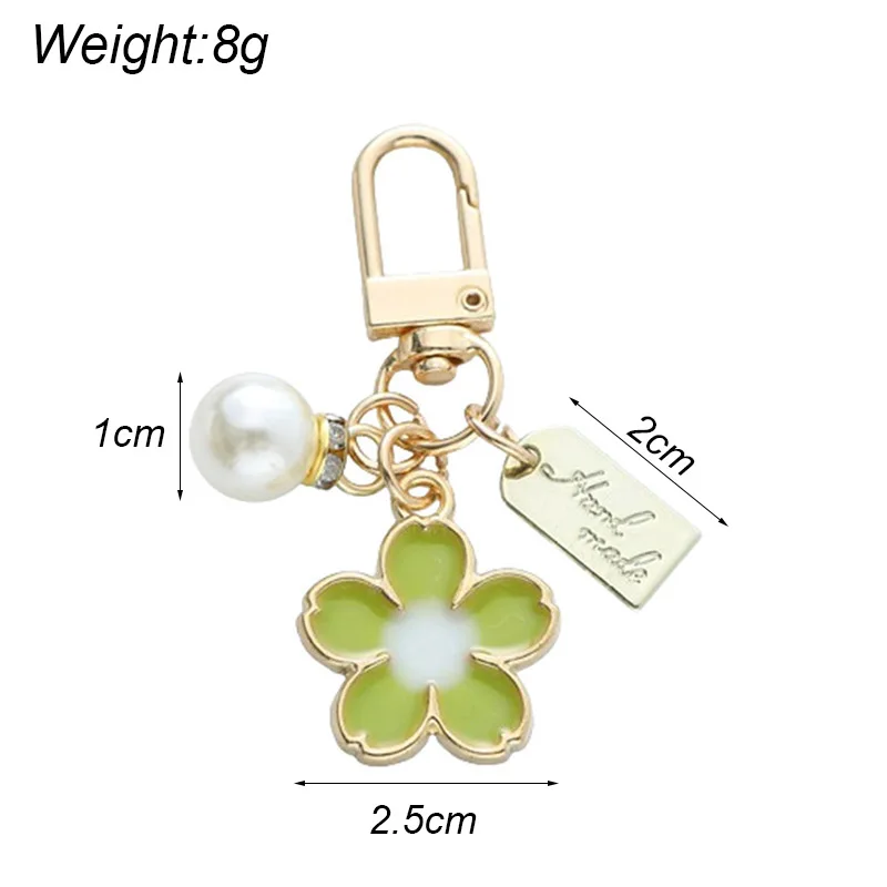 Sweet Cherry Blossoms Pearl Keychain for Women Girls Fashion Cute Gold Color Key Buckle Earphone Box Handbag Key Decoration Gift