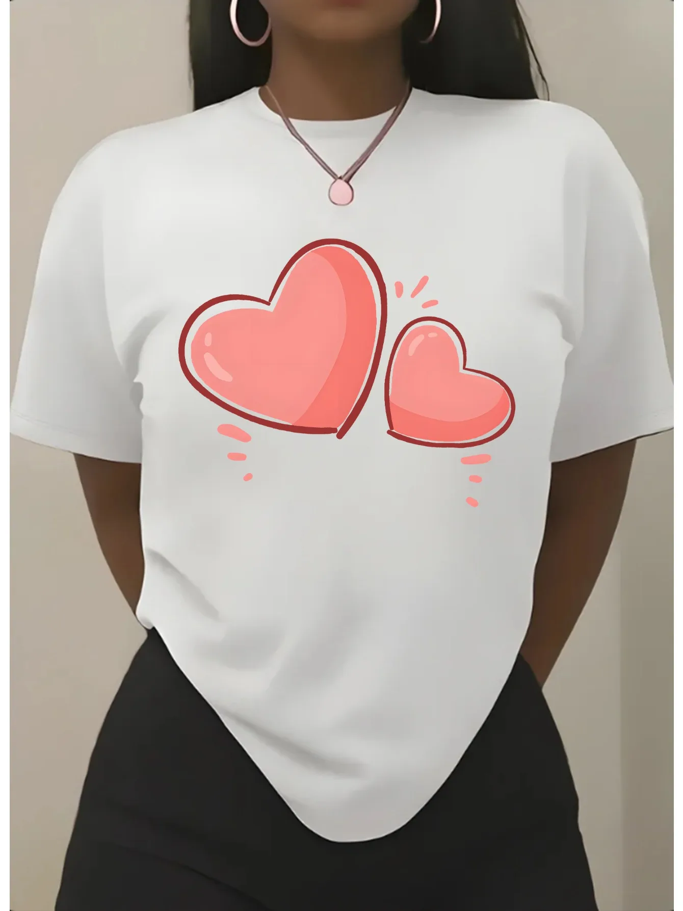 

Женская футболка с рисунком розовых сердечек, дышащий повседневный повседневный топ для женщин, повседневная одежда с рукавами в стиле Харадзюку, уличная эстетичная одежда