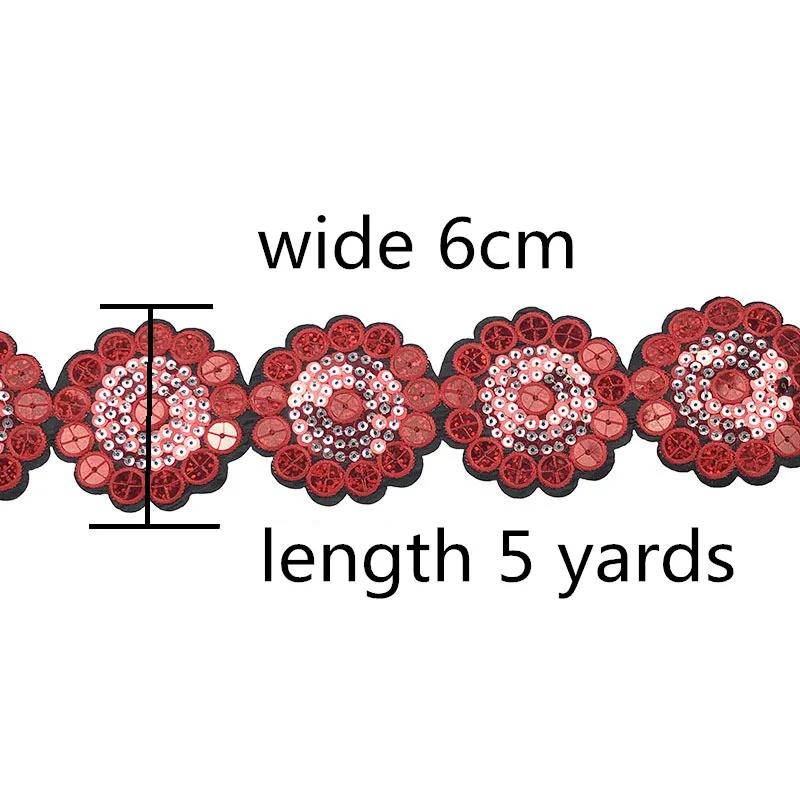 5 jardów cekinowa koronka wykończenia kwiatowy wstążka DIY materiał do szycia do dekoracji sukni żelazko na taśmie