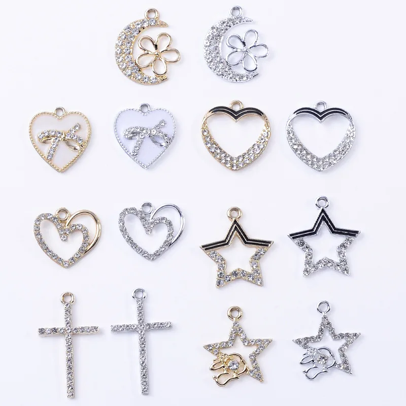 

DIY handmade fashion full diamond love star cross earrings earrings UV color retention alloy accessories spot wholesale