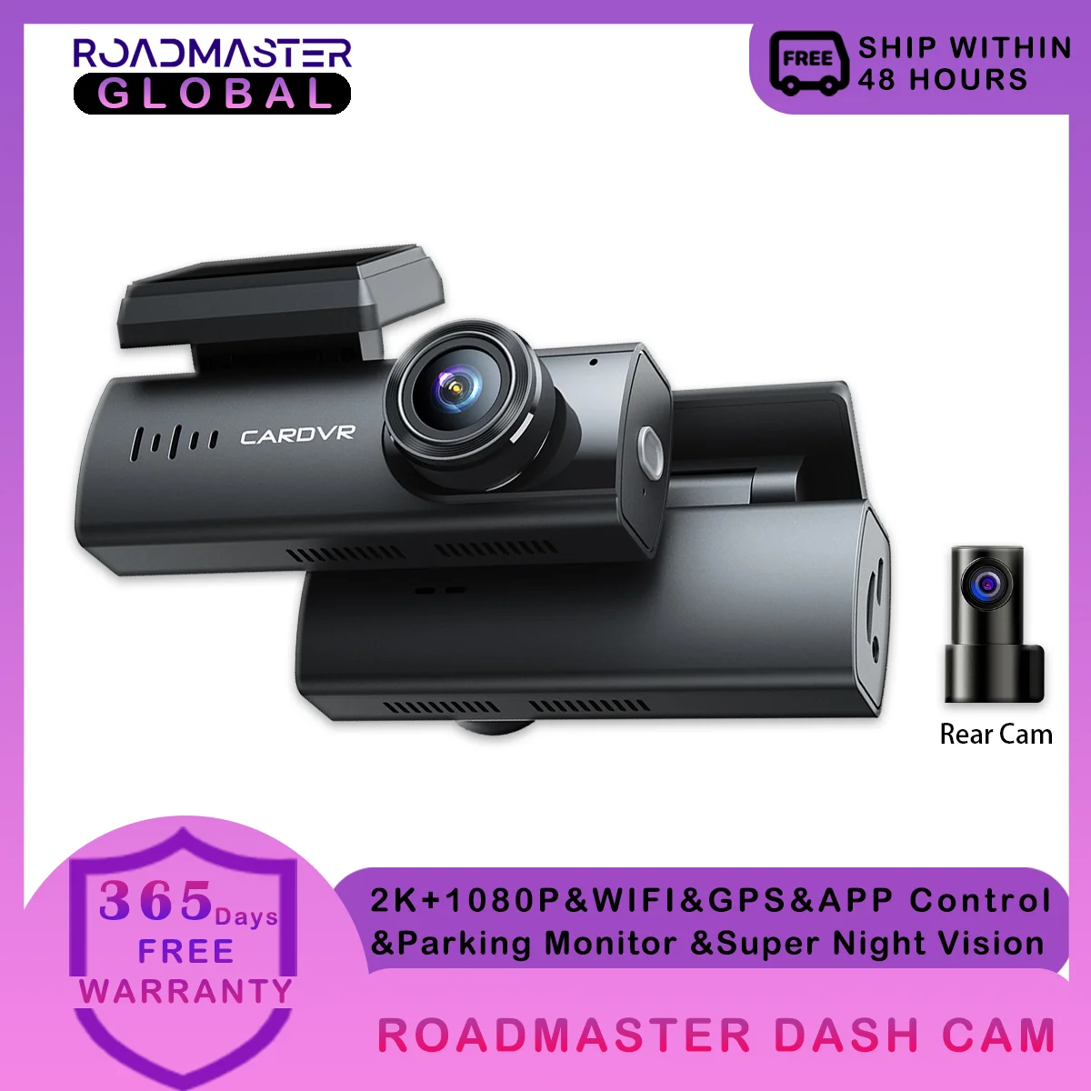 

2K Dash Cam GPS WiFi Front & Rear Dual APP Car Recorder 1080P 24H Night Vision Parking Monitor G-Sensor WDR