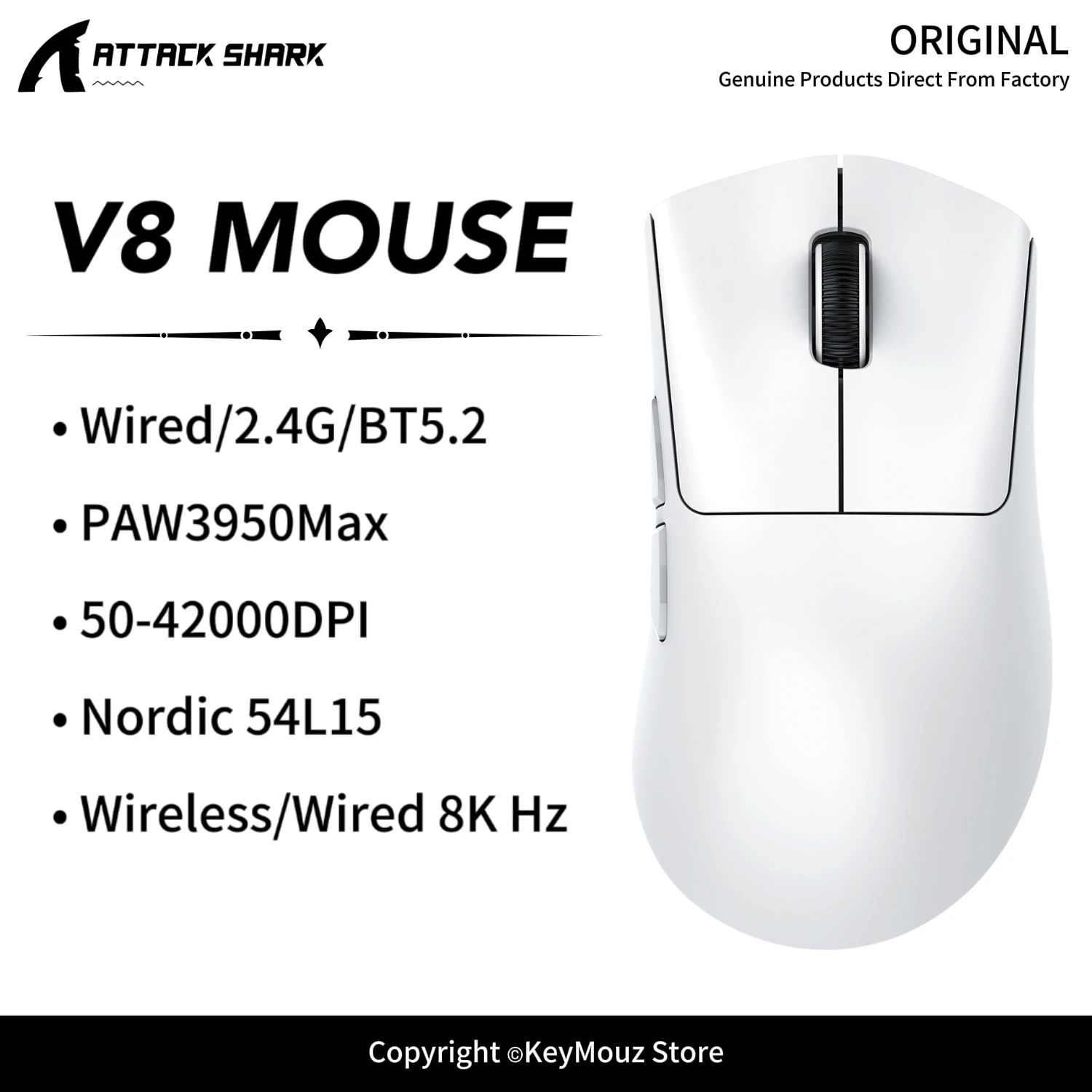 ATTACK SHARK V8 Dual 8K Wireless Gaming Mouse PAW3950MAX Nordic 54L15 Lightweight Esports Mouse