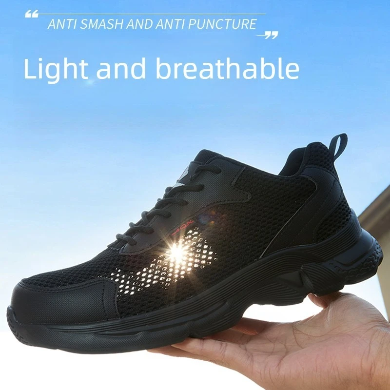

summer mesh safety shoes breathable work sneakers with plastic toe black work shoes anti slip industrial tennis shoes for men