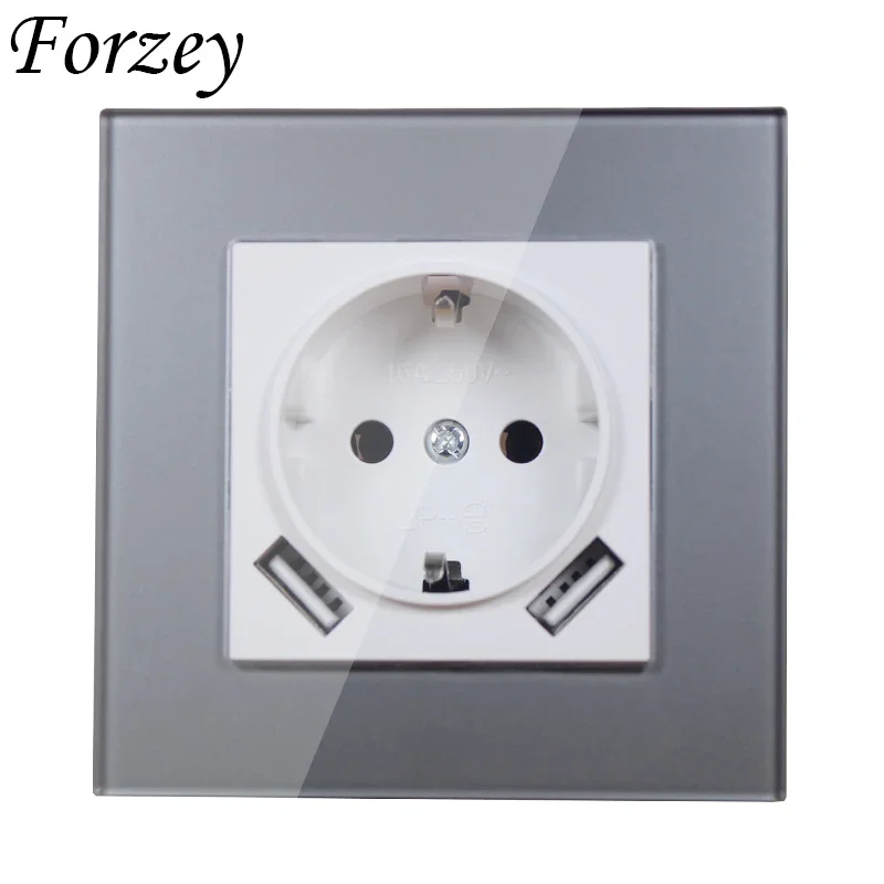 New USB Wall Socket Double USB Port 5V 2A Usb silver color acrylic patch frame high quality usb murale  FD-03 enchufe pared