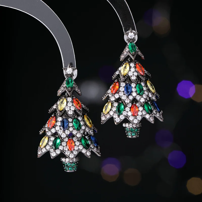 

Personalized design Christmas Tree Zircon earrings s925 silver needle court style retro earrings