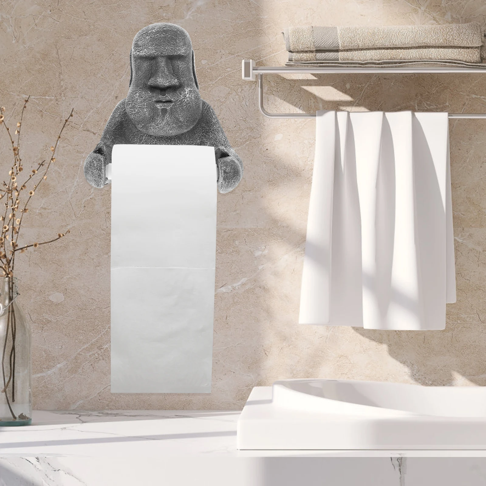 

Creative Moai Statue Paper Towel Holder Resin Bathroom Toilet Kitchen Decorative Dispenser Desktop Use Hotel Mount