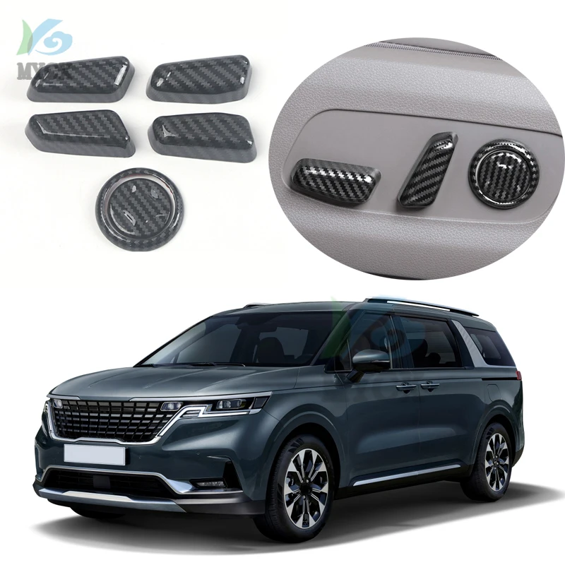 Car Seat Adjust Button Cover Sticker For KIA Carnival (Sedona) KA4 2021 2022 + ABS carbon fiber Car Interior Accessories