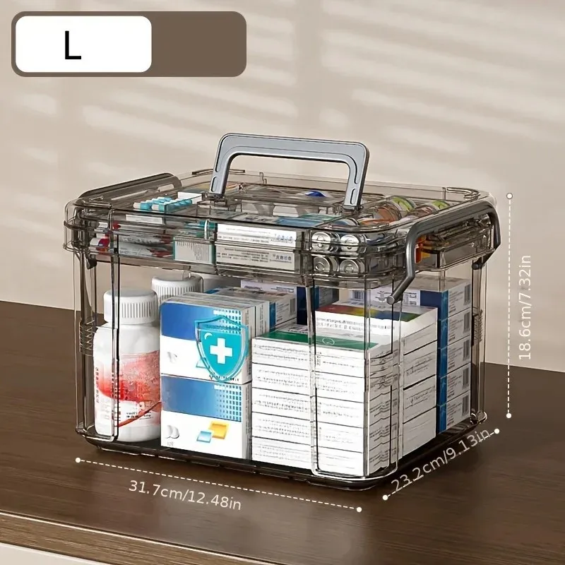 

1-2Pcs Clear Medicine Organizer Box Empty Plastic First Aid Kit with Tray Thickened Medical Storage Chest Container with Handle