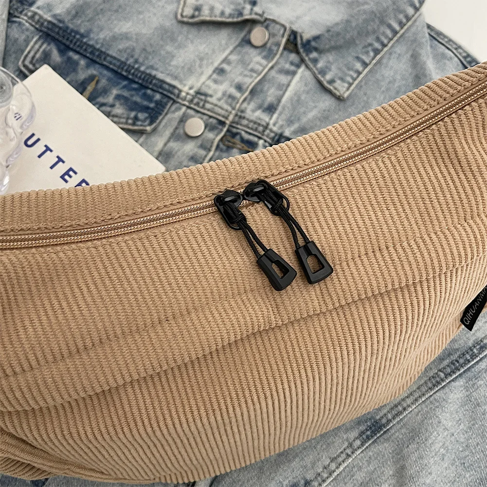 

Corduroy Casual Half Moon Bag Large Capacity Crescent Crossbody Bag Adjustable Strap Daily Messenger Bag Slouchy Satchel Bag