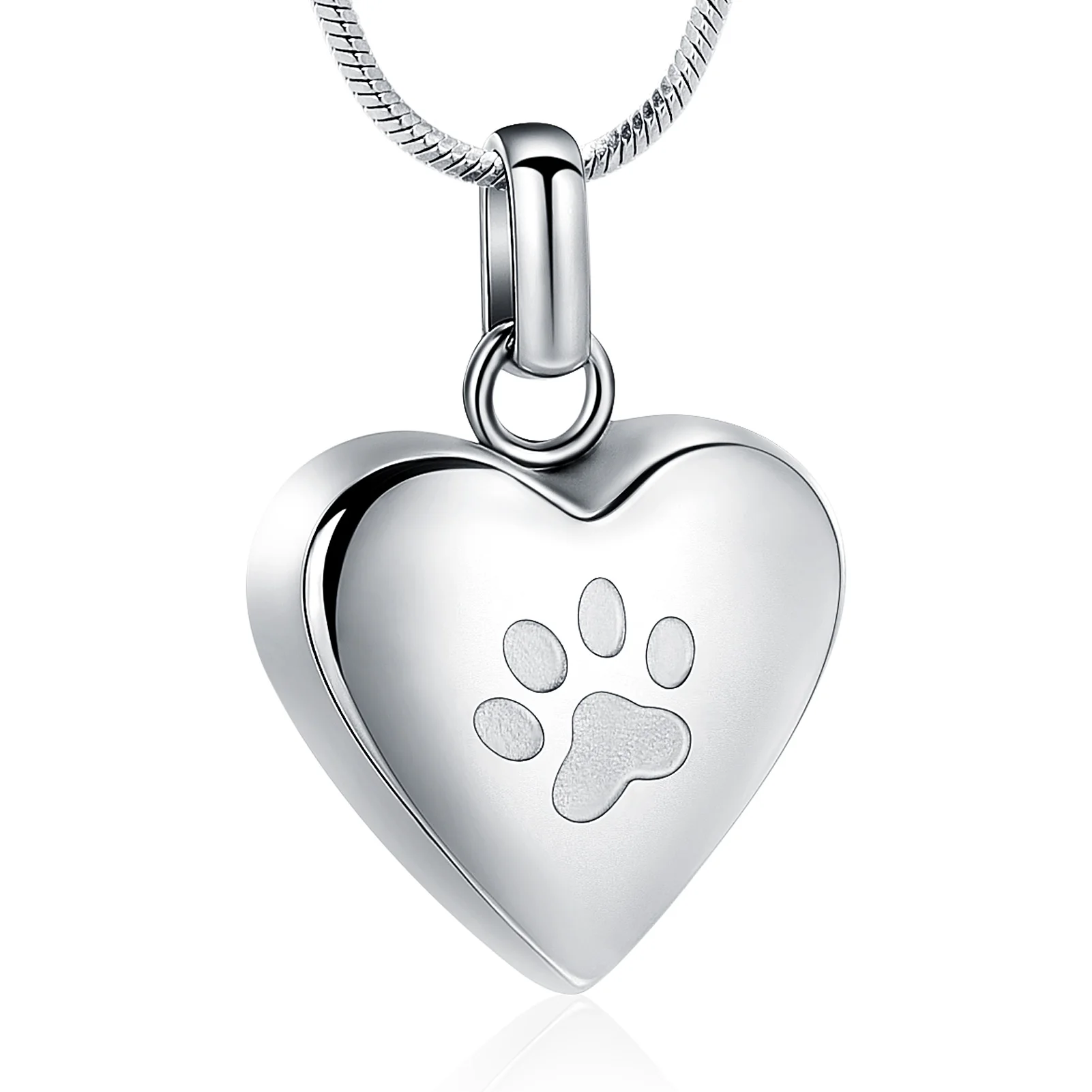 IJD8455 Dog Paw On My Heart Stainless Steel Cremation Jewelry Pendant For Ashes Loss Of Pet Keepsake Memorial Urn Necklace