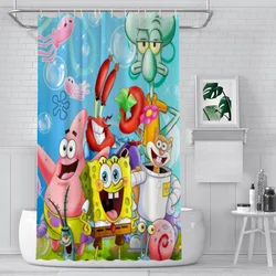 Modern 3D Printing SpongeBob SquarePants Shower Curtain Landscape Bath Curtain With Hooks for Bathroom waterproof scenery