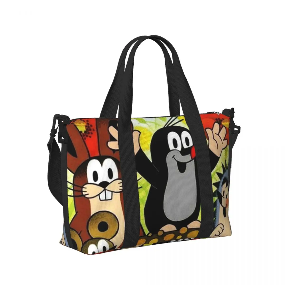 

Custom Cute Happy Mole Krtek Beach Travel Bag Large Capacity Tote Bags for Gym Sport Women Shopping Duffle Shoulder Bag