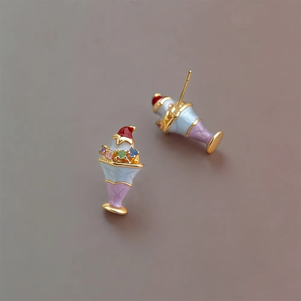 Creative Enamel Birthday Cake Stud Earrings Childishness Sweet Mousse Cake Earrings Korean Style Y2K Ice Cream Ear Studs Gift