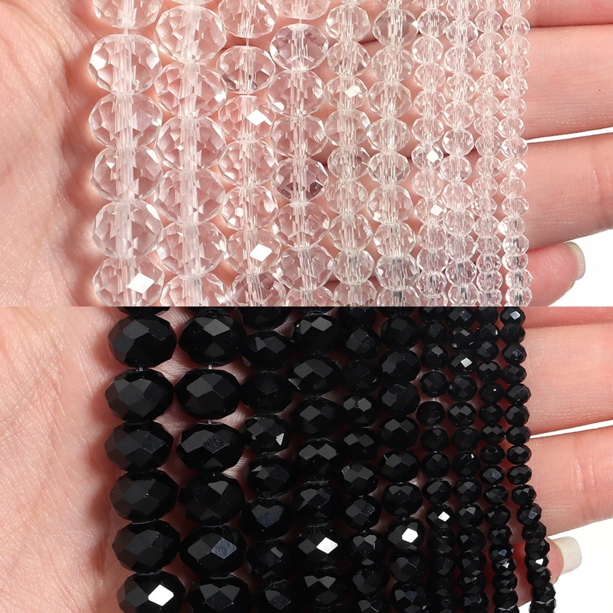 

1strand Faceted Crystal Beads Black Transparent Glass Beads Flat Round Loose Beads For Jewelry Making DIY Necklace Accessories