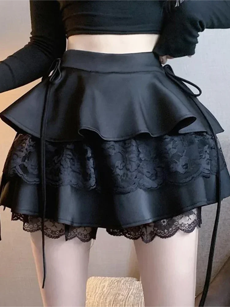 

Fashion All Match Ruffles Female Skirt New Y2K Sweet Solid Women Mini Skirt Summer High Waist Lace Patchwork Ladies Ball Gown