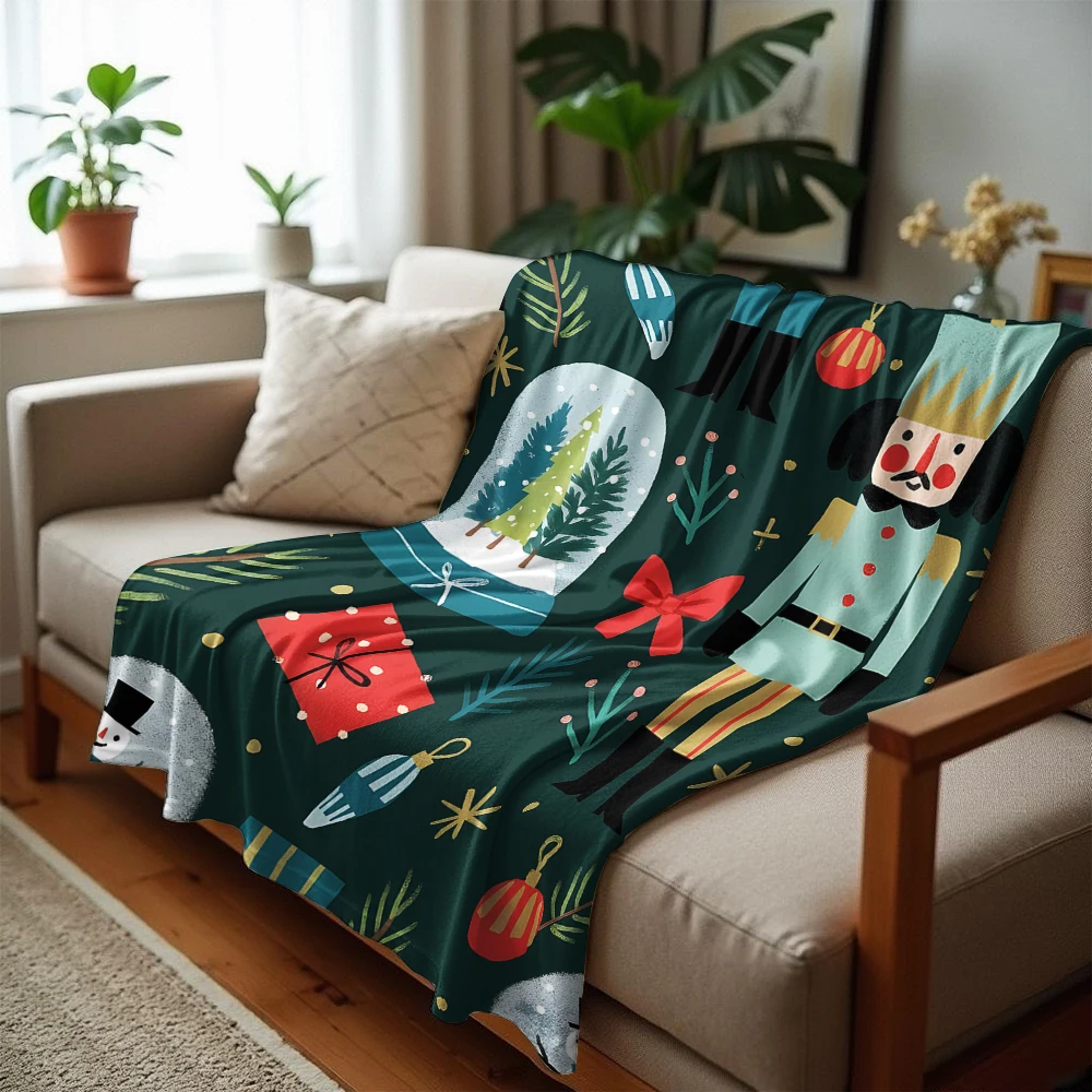 Dark Green Nutcracker Soft Flannel Blanket Breathable Warm Throw for Office Car Sofa Kids Room Birthday Xmas Gift