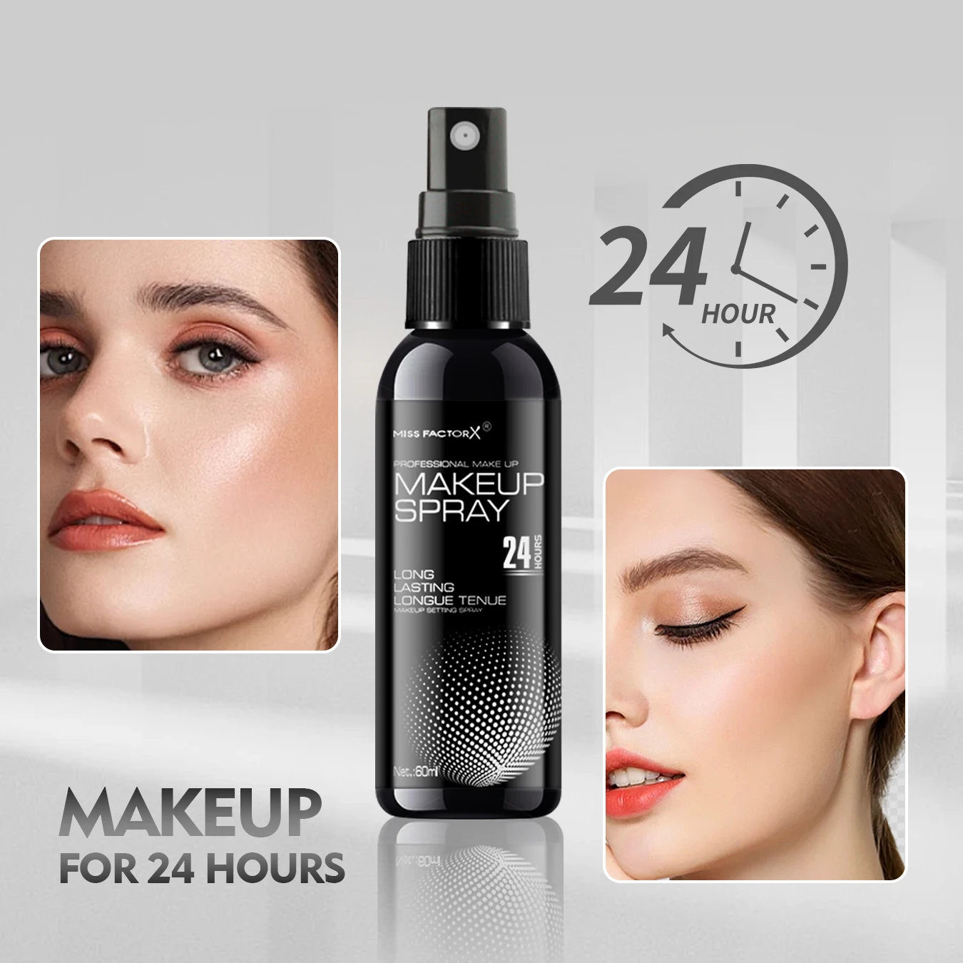 Spray Black Polka Dot Setting 60ml para rostro, duradero, antimanchas y 16 horas de maquillaje de acabado natural