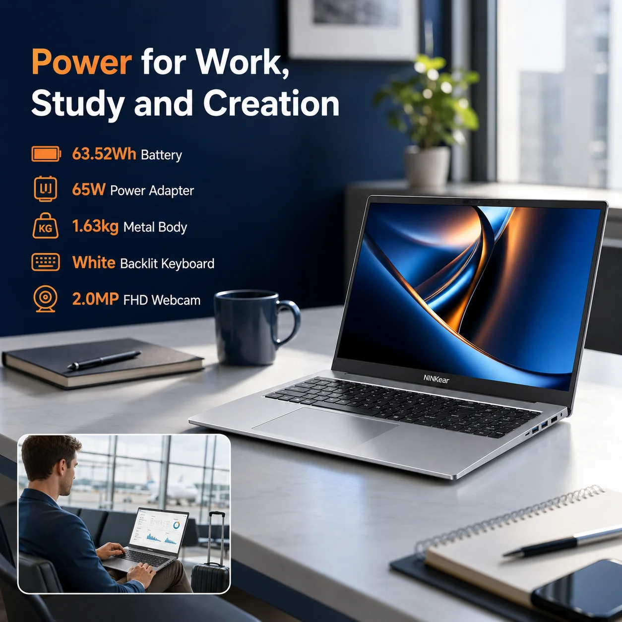 Ninkear N16 Pro 16″ Qhd 120Hz Laptop for Work & Study, Core I7-12700H, 16Gb Ddr4, 1Tb Ssd, Iris Xe, Wi-Fi 6, Windows 11