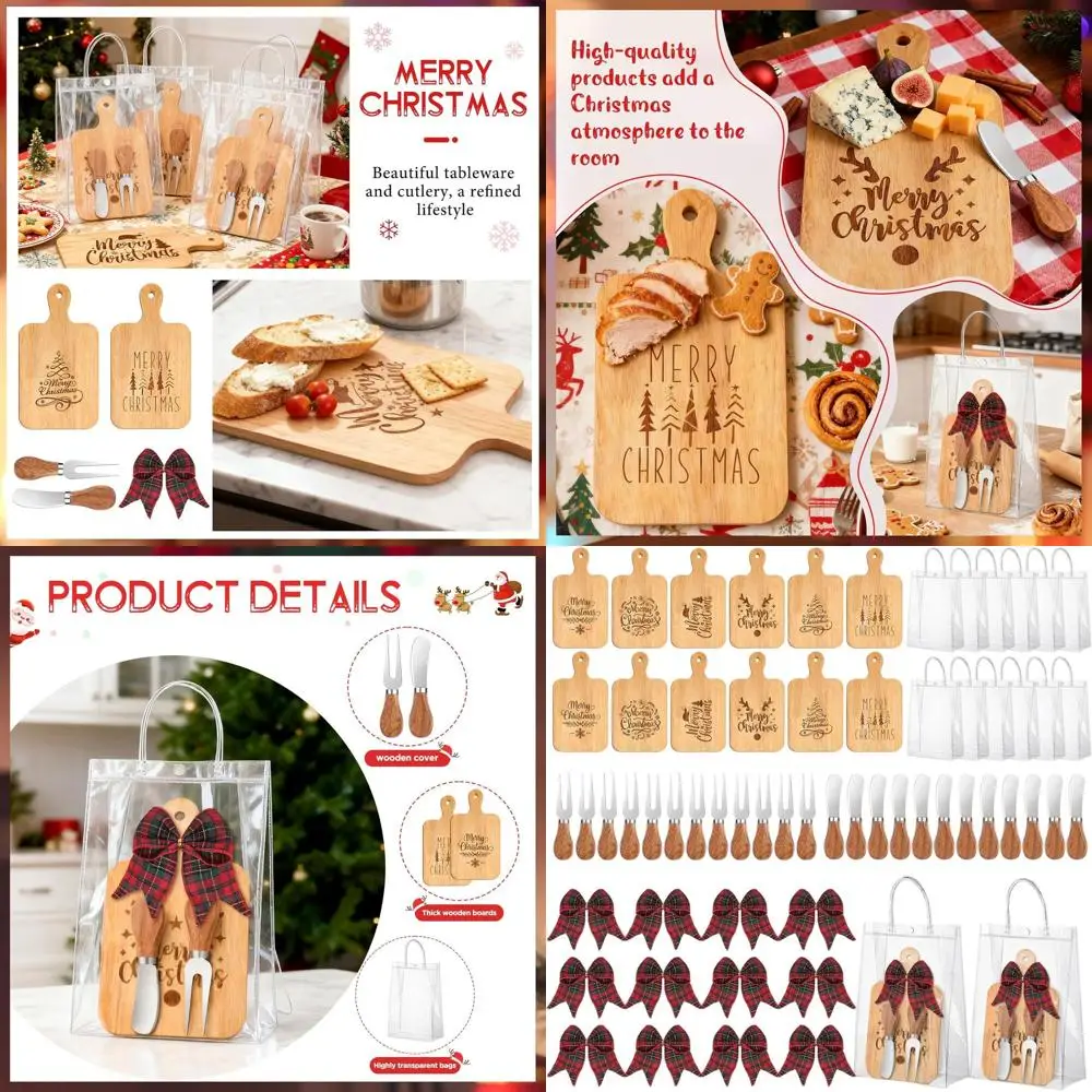 

Bulk Christmas Kitchen Gift Set: 12-Piece Wood Cutting Boards with Xmas Tree Design for Festive Serving and Home Party Decor