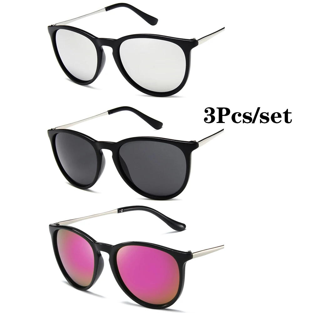 3Pcs/set Metal Frame Vintage Sunglasses Women Men Round Sun Glasses Eye Glasses for Male Female Reflective Film Sunglasses ﻿