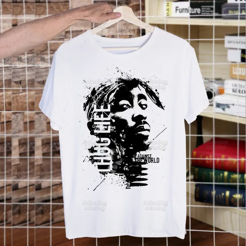 Rapper Tupac 2pac Hip Hop Printed T Shirt Men Retro Washed Tops Tees Harajuku Tshirt Streetwear Hip Hop Male T-shirts