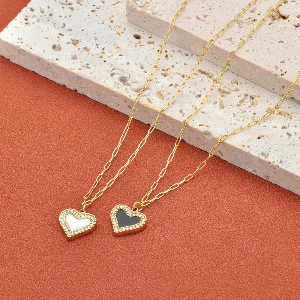 JeeMango Trendige Edelstahl-Halsketten mit Muschel-Herz-Anhänger für Damen, klassisch, 18 Karat vergoldet, wasserfester Schmuck, Geschenke N26007