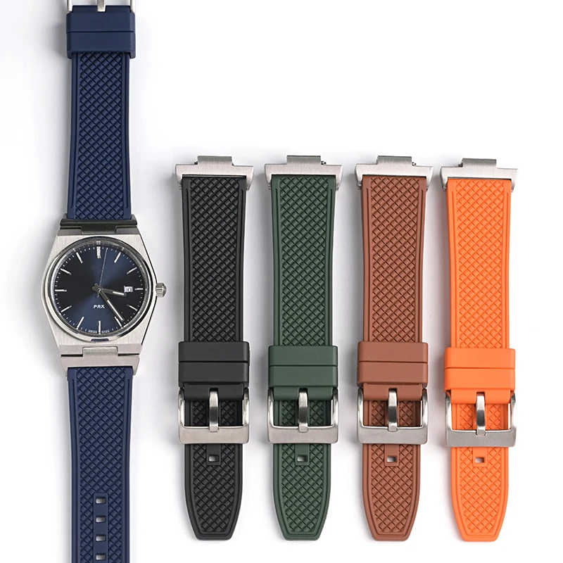 22MM Fluoro Rubber Strap for Tissot PRX 12MM Stainless Steel Adapter Super Player Solid Metal Quick Release Pin Buckle Men Soft